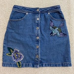 Beautiful Embroidered Flower & Bird Denim Skirt🌸